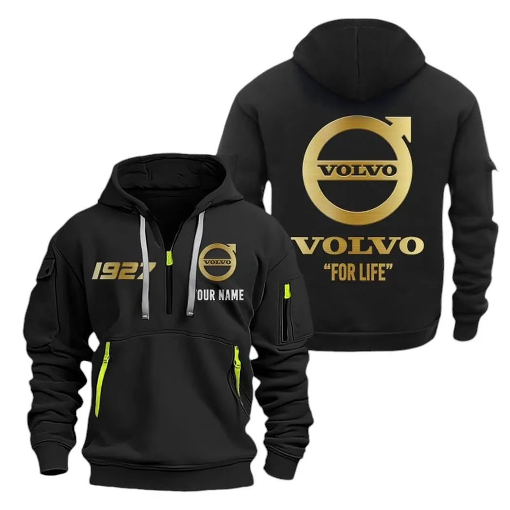 Swedish Car Brand Collectors Gift Hoodie Half Zipper, Active Spirit Hoodie CAR019 - Black
