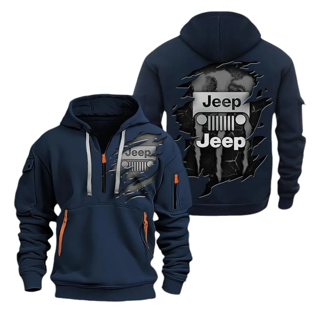 Trail-Ready SUV Fans Gift Hoodie Half Zipper, Bold Fan Hoodie CAR021 - Navy