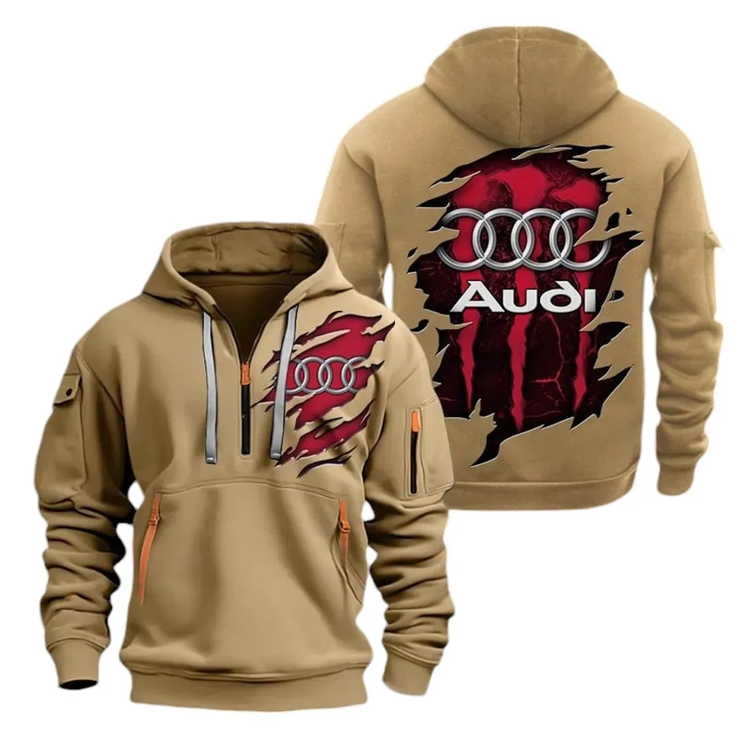 High-End Car Fans Gift Hoodie Half Zipper, Performance Fan Hoodie CAR021 - Khaki