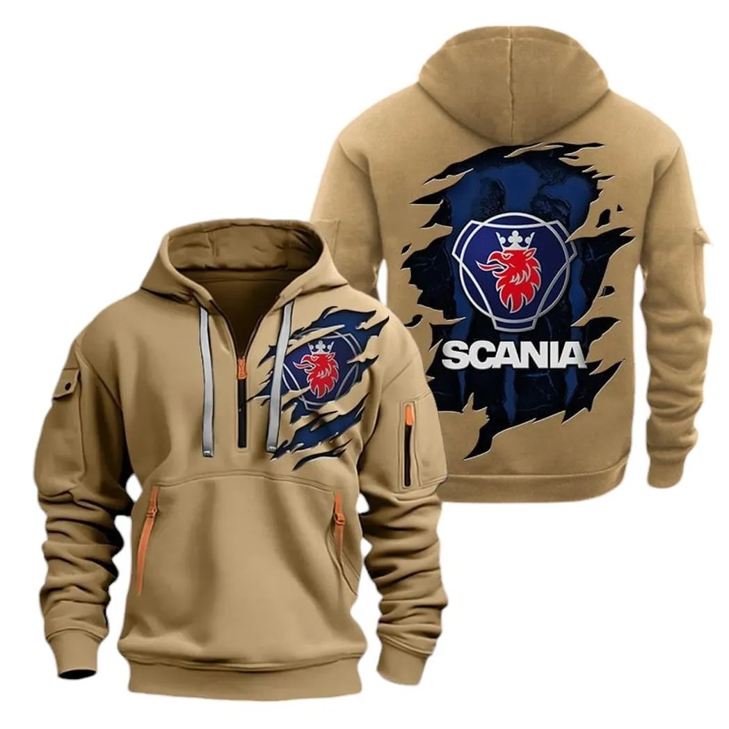 Tractor-Trailer Fans Gift Hoodie Half Zipper, Game Ready Half-Zip Hoodie CAR021 - Khaki