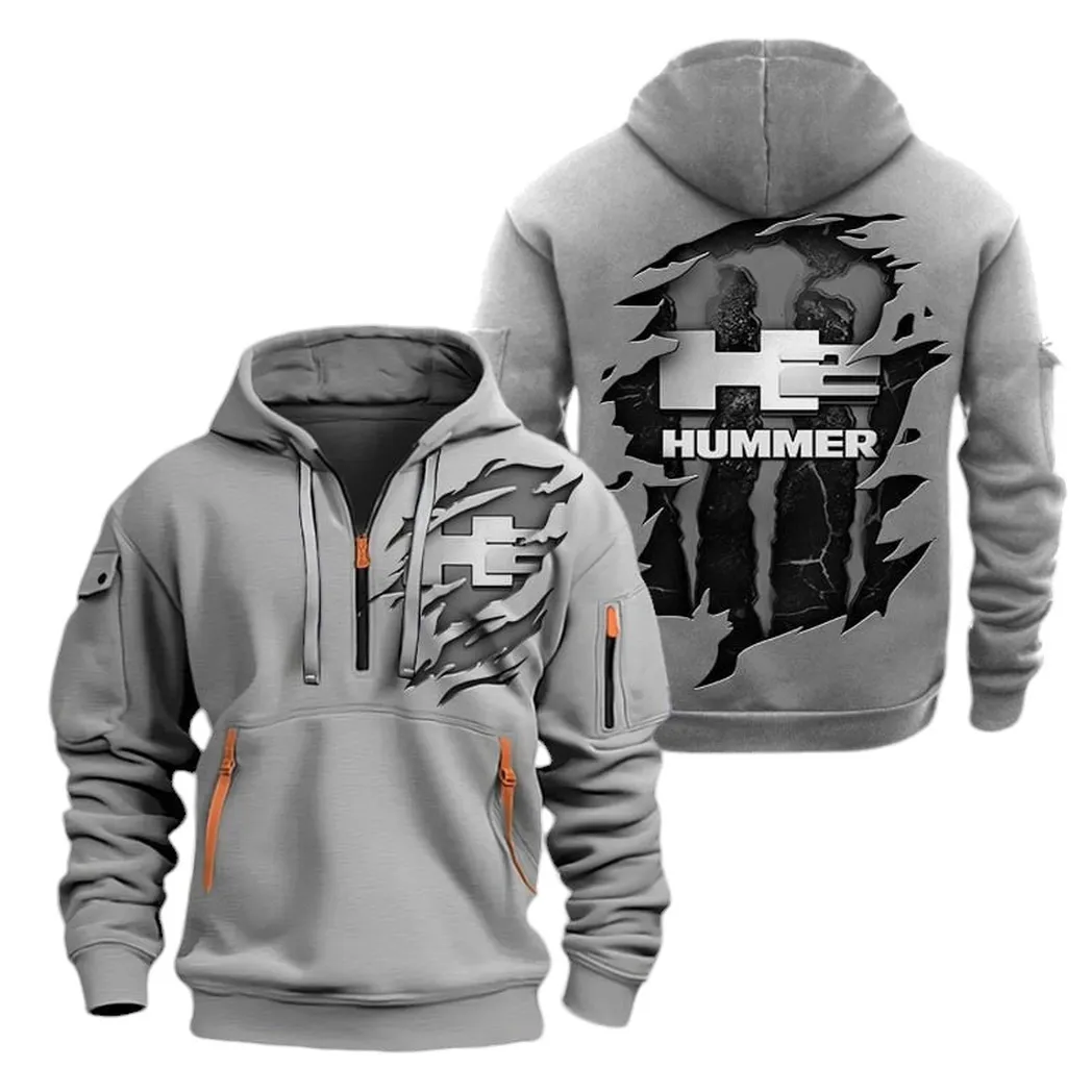 Heavy-Duty 4x4 Enthusiasts Gift Hoodie Half Zipper, Modern Sport Hoodie CAR021 - Gray