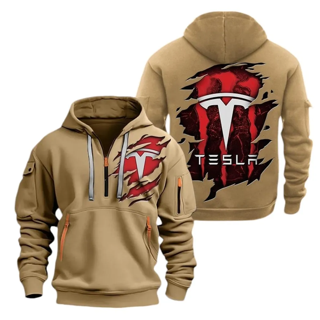 Eco-Friendly Car Owners Gift Hoodie Half Zipper, Sporty Fan Half-Zip Hoodie CAR021 - Khaki