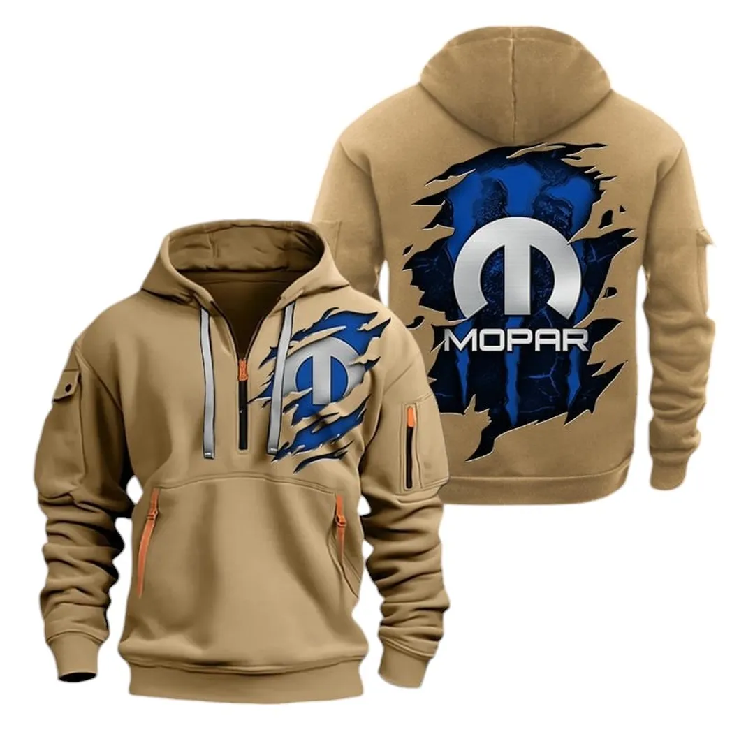 Vintage Car Tuning Fans Gift Hoodie Half Zipper, Modern Sport Hoodie CAR021 - Khaki