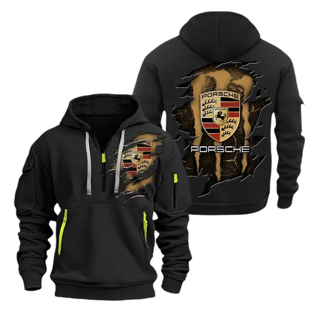 Racing-Inspired Vehicle Collectors Gift Hoodie Half Zipper, Streetwear Fan Hoodie CAR021 - Black