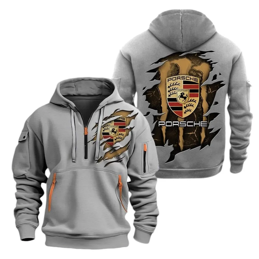 Turbo Sports Car Enthusiasts Gift Hoodie Half Zipper, Modern Sport Hoodie CAR021 - Gray