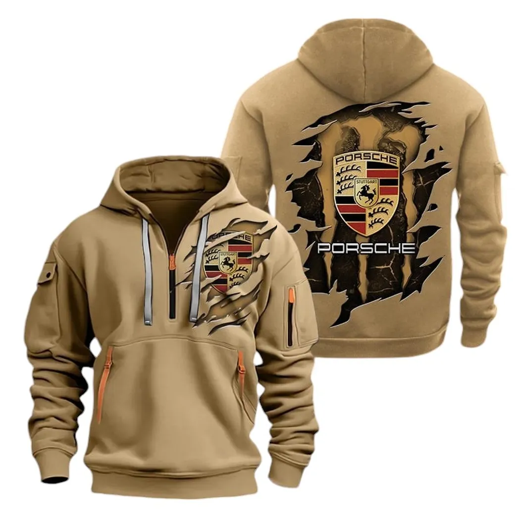 Turbo Sports Car Owners Gift Hoodie Half Zipper, Classic Sport Half-Zip Hoodie CAR021 - Khaki