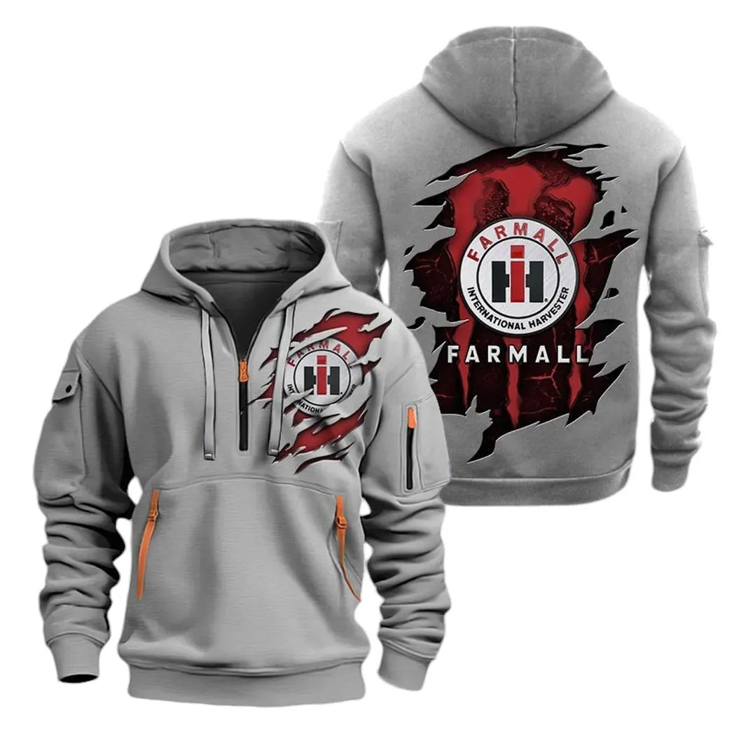 Classic Farm Tractor Lovers Gift Hoodie Half Zipper, Fan Pride Half-Zip Hoodie CAR032 - Gray
