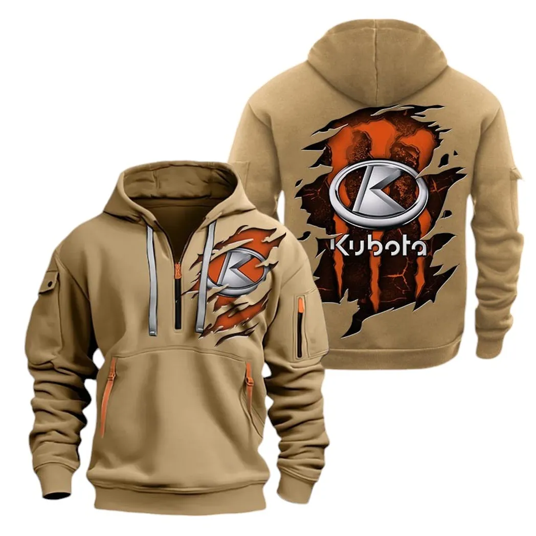 Compact Utility Tractor Owners Gift Hoodie Half Zipper, Athletic Fan Half-Zip Hoodie CAR032 - Khaki