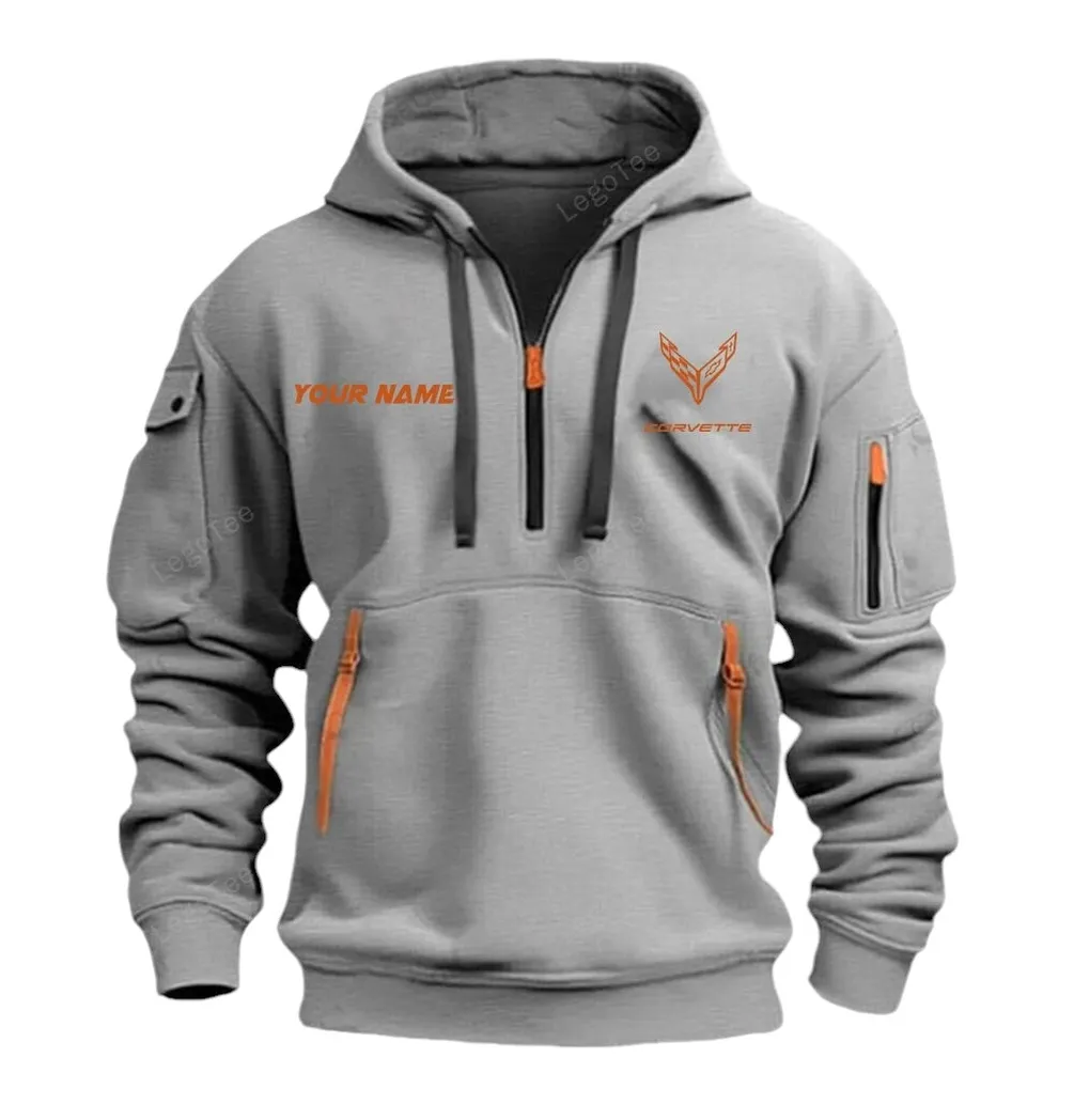 American Sports Car Lovers Gift Hoodie Half Zipper, Fan Pride Half-Zip Hoodie CAR042 - Gray