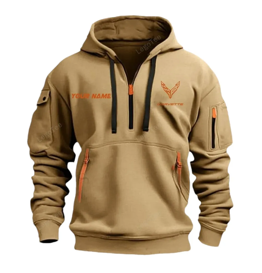 High-Performance Coupe Fans Gift Hoodie Half Zipper, Casual Sport Half-Zip Hoodie CAR042 - Khaki