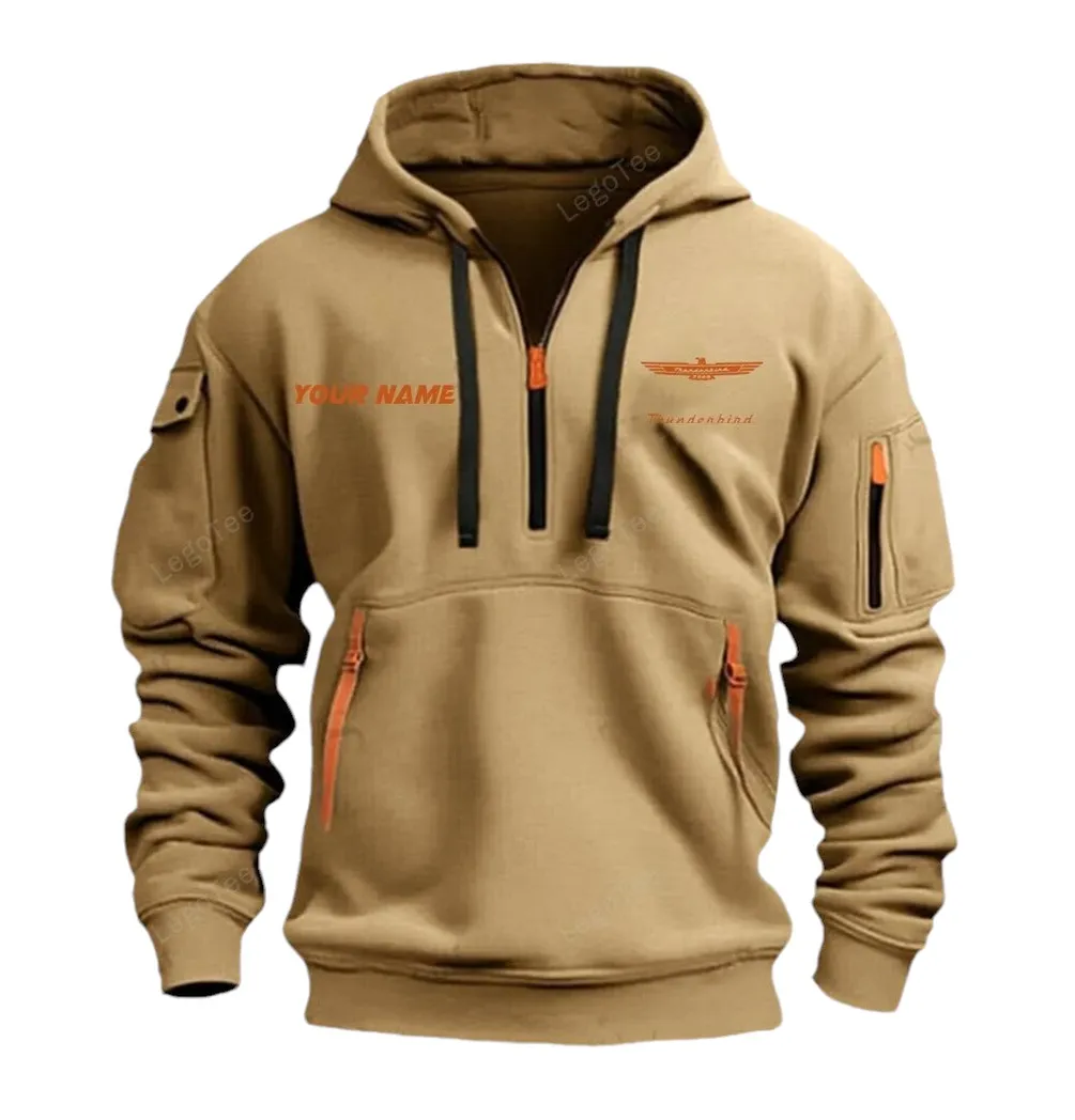 Classic American Auto Enthusiasts Gift Hoodie Half Zipper, Active Spirit Hoodie CAR042 - Khaki