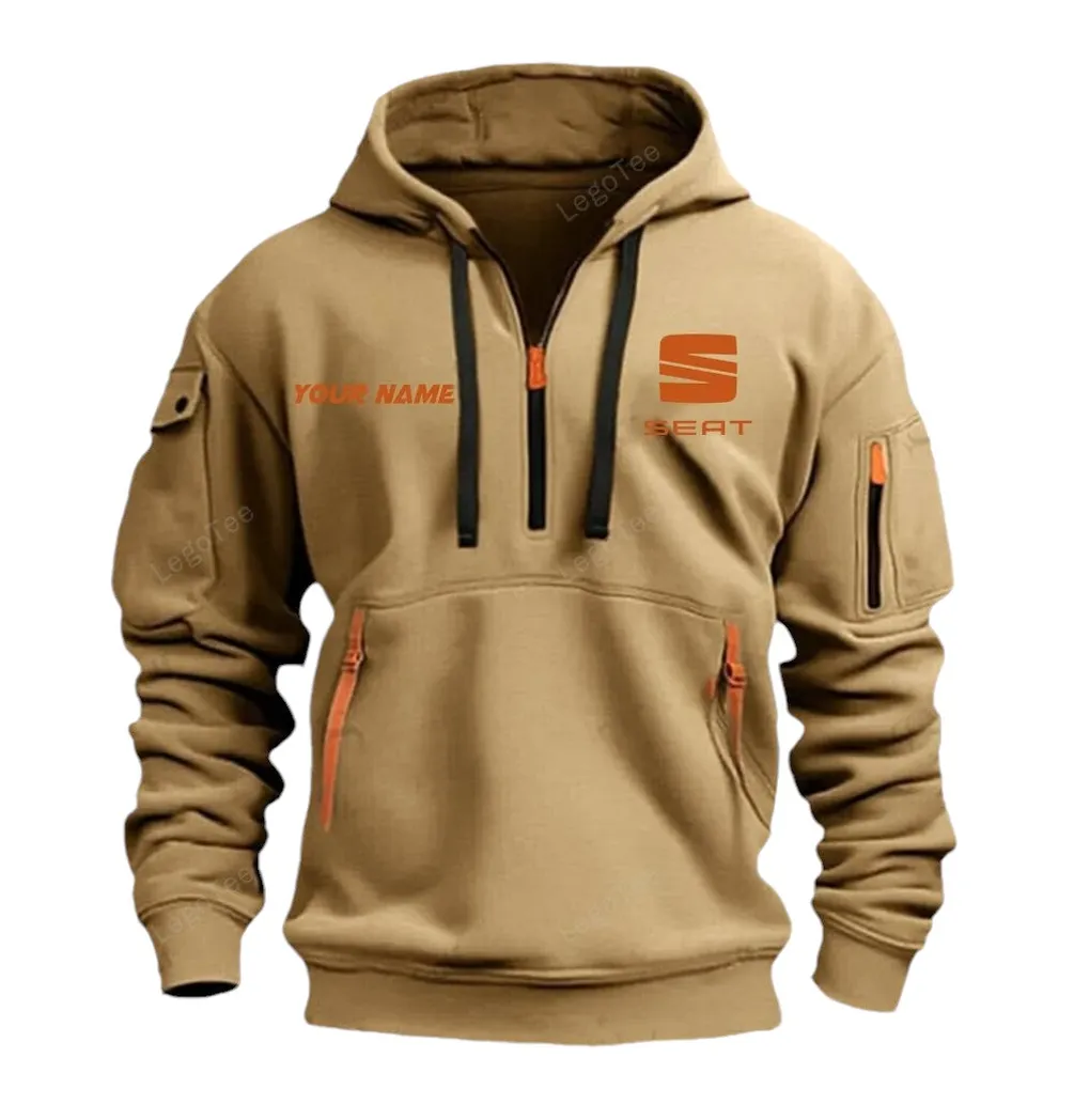 Modern Hatchback Lovers Gift Hoodie Half Zipper, Classic Sport Half-Zip Hoodie CAR042 - Khaki