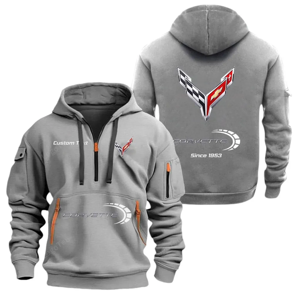 American Sports Car Owners Gift Hoodie Half Zipper, Everyday Fan Hoodie CAR052 - Gray