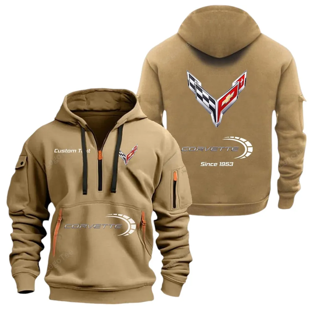 Two-Seater Sports Car Owners Gift Hoodie Half Zipper, Bold Fan Hoodie CAR052 - Khaki