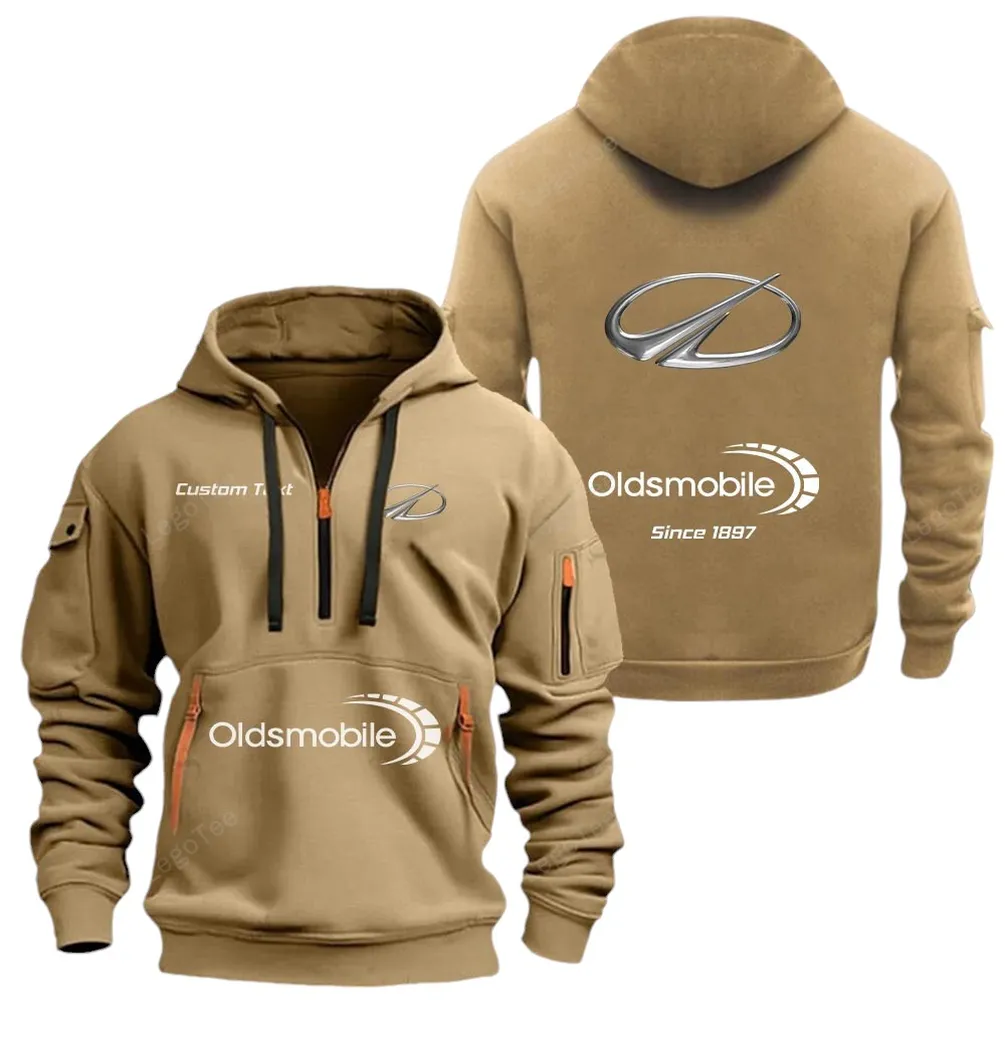 Vintage Roadster Enthusiasts Gift Hoodie Half Zipper, Fan Pride Half-Zip Hoodie CAR052 - Khaki