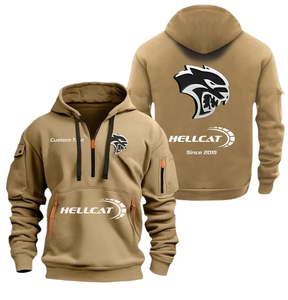 Track-Ready Muscle Enthusiasts Gift Hoodie Half Zipper, Lifestyle Fan Half-Zip Hoodie CAR052 - Khaki