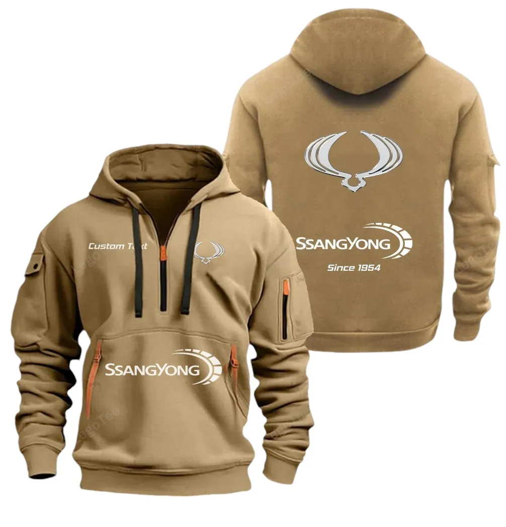Korean SUV Fans Gift Hoodie Half Zipper, Classic Sport Half-Zip Hoodie CAR052 - Khaki