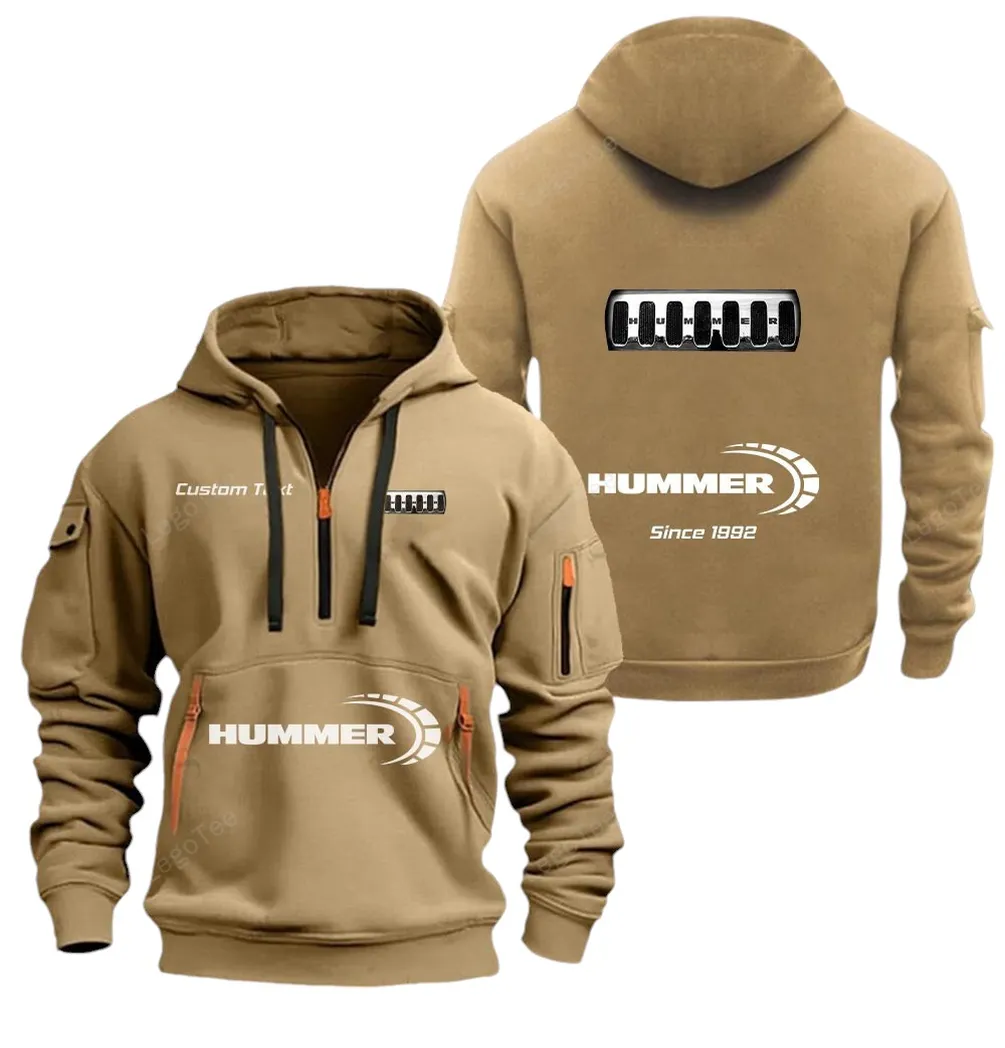 Military-Style Vehicle Enthusiasts Gift Hoodie Half Zipper, Bold Fan Hoodie CAR052 - Khaki
