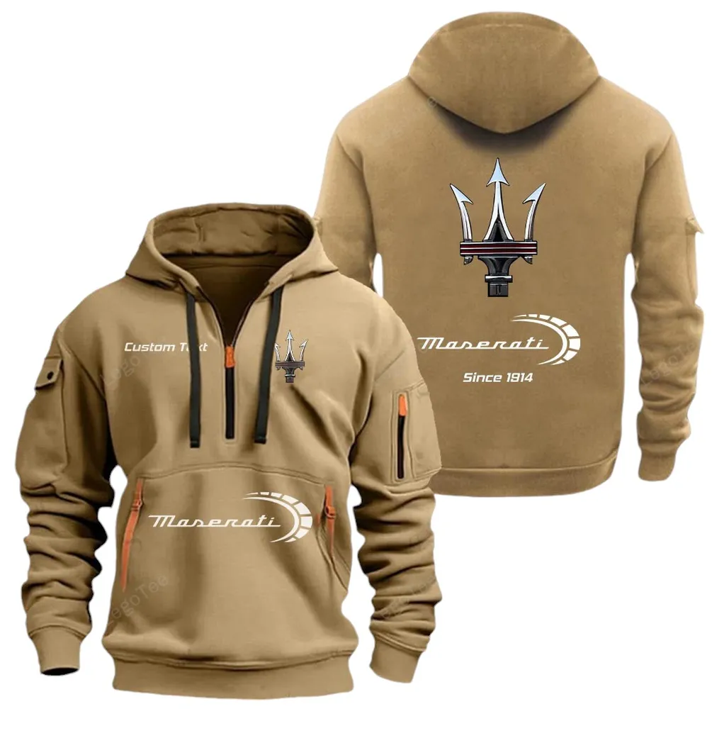 Luxury Car Collectors Gift Hoodie Half Zipper, Bold Fan Hoodie CAR052 - Khaki